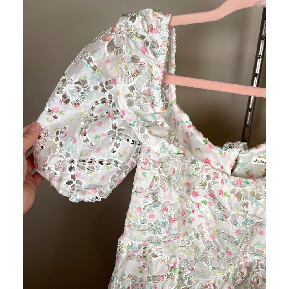 FOR LOVE & LEMONS Magnolia Floral Eyelet Ruffle Puff Sleeve Mini Dress Size XS - Picture 6 of 10